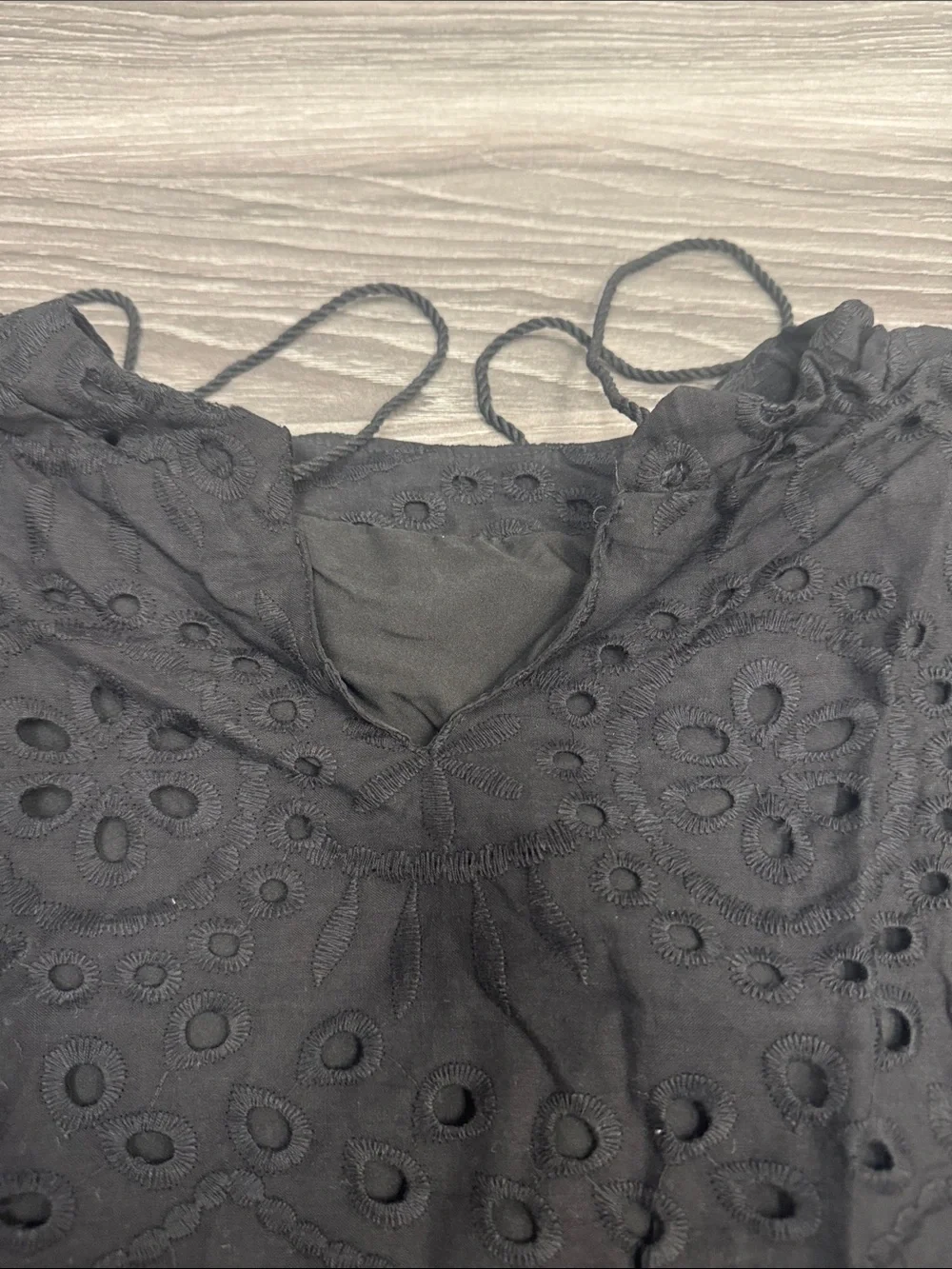 Black Eyelet Midi Dress with Long Sleeves - Women’s Midi Dress